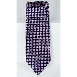 Jos A Bank Traveler Collection Necktie Pink Navy Geometric 100% Silk Tie 3"x60"